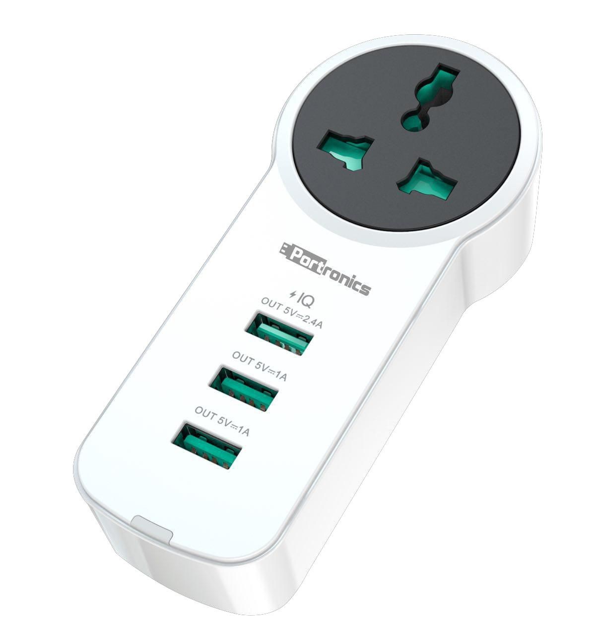 Portronics UniPower POR-077 Intelligent Portable Universal Desktop Charging Hub Station Cum Travel Power Strip with 1 AC Outlet + 3 USB Ports 5V/3.4A, White